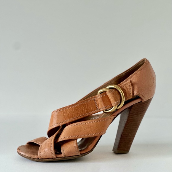 BEATERS: Vintage Chloé Pêche O Ring Leather Strap Chunky Heel (38) - Picture 4 of 13